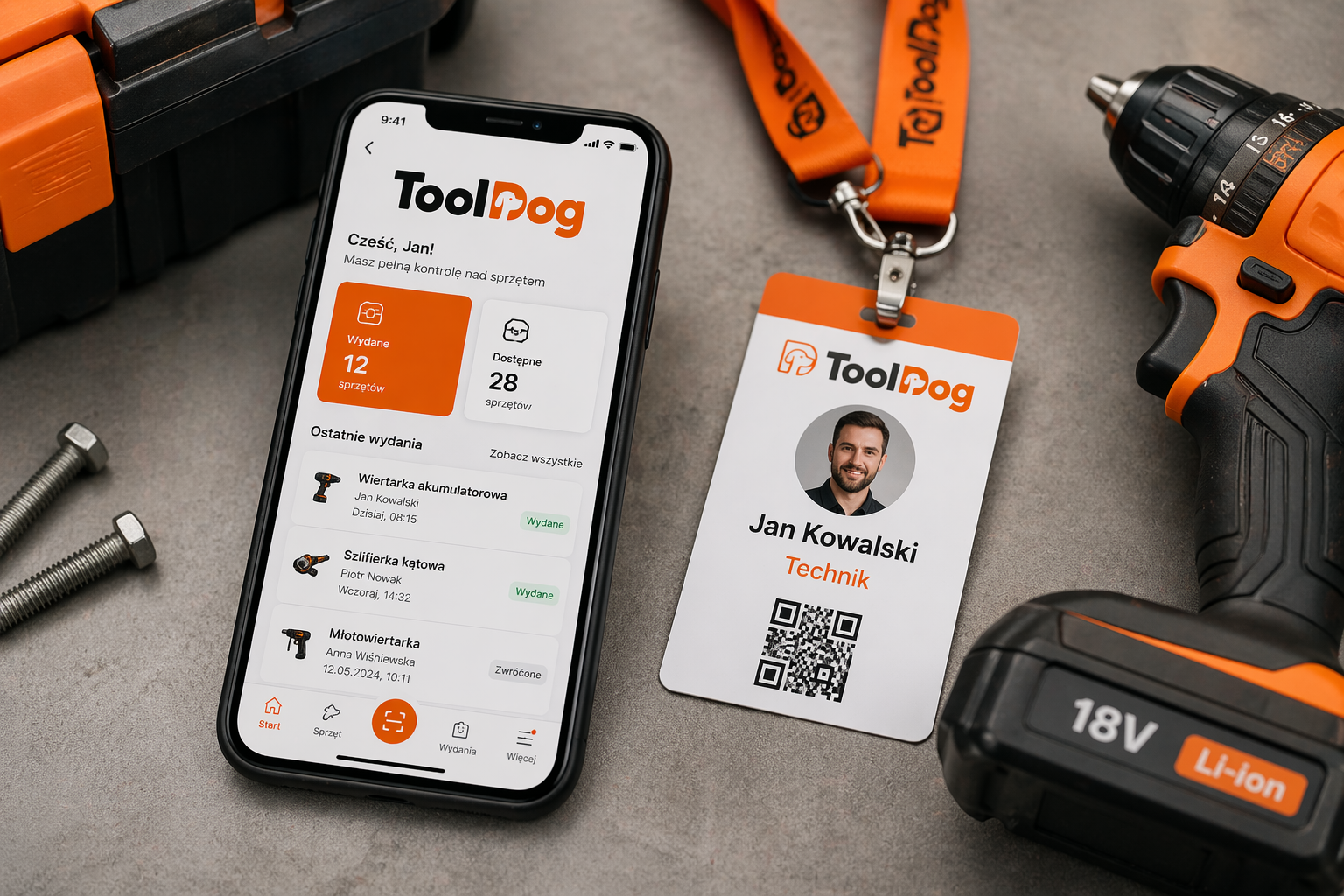 Zbliżenie interfejsu ToolDog na desktopie i aplikacji mobilnej